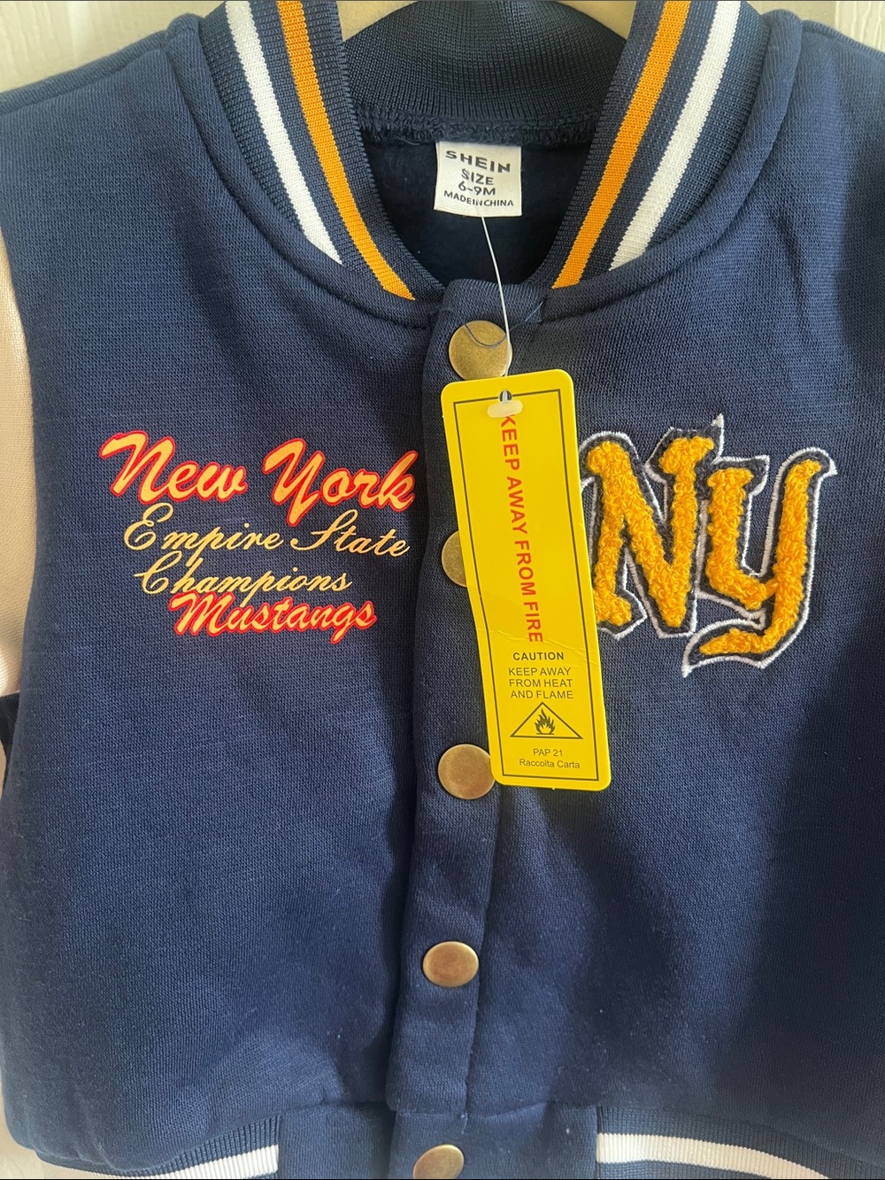 Kids Navy & Cream NY Varsity Jacket - Shein - Picture 3 of 5